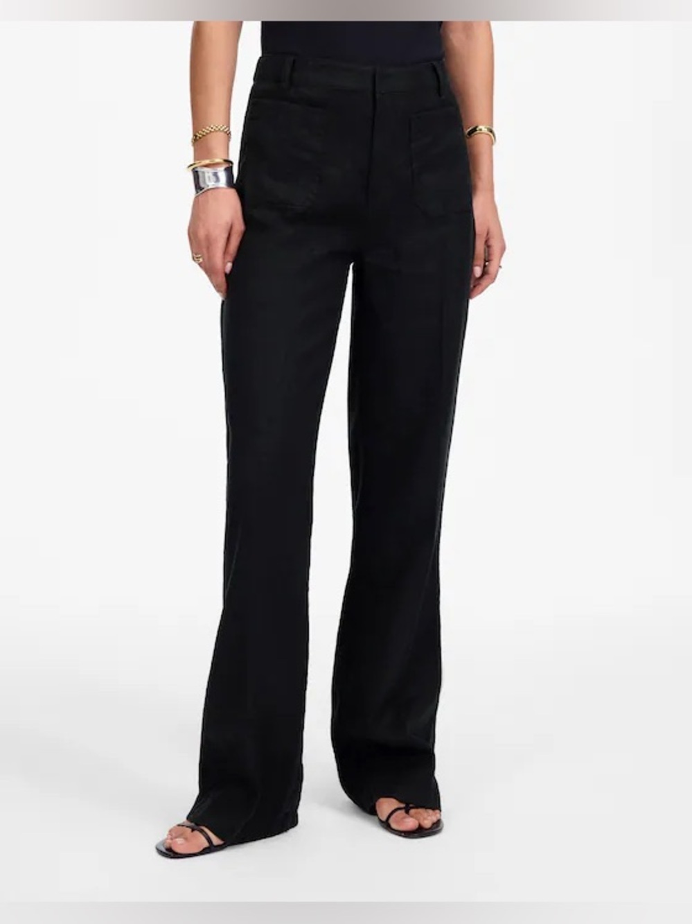 Madewell Patch Pocket Flare Pant 100% Linen Black Size 12P